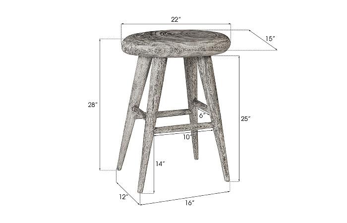 Smoothed Counter Stool, Chamcha Wood, Gray Stone, Oval