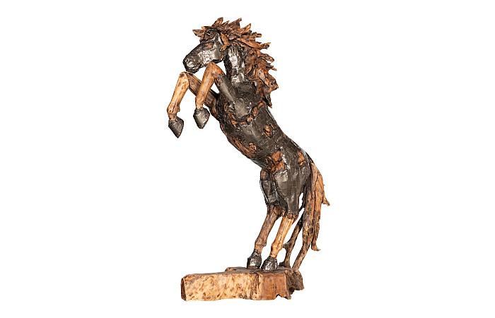 Mustang Horse Armored Sculpture, Rearing, Natural Bronze Finish