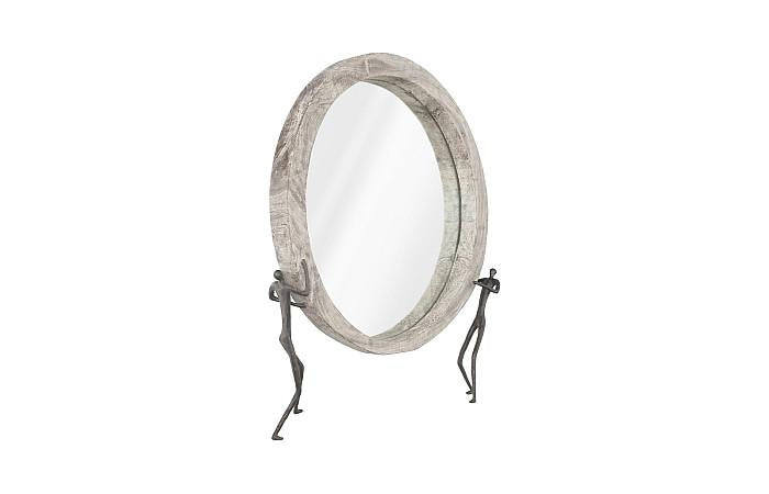 Atlas Mirror, Chamcha Wood, Gray Stone Finish, Metal