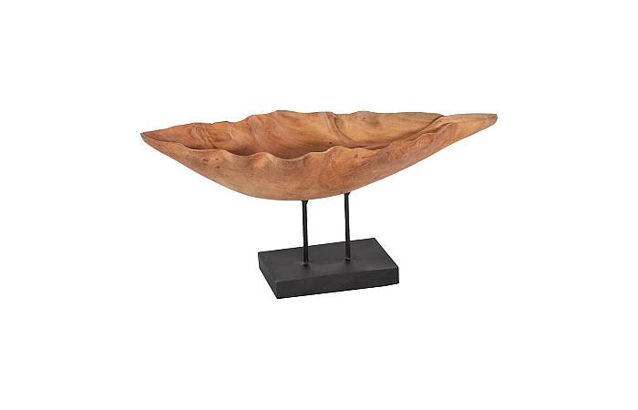 Carved Leaf Sculpture on Stand, Mahogany