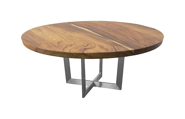 Chuleta Round Dining Table on Stainless Steel Base, Natural