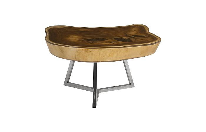 Captured Edge Coffee Table, Natural Finish w/Stainless Steel Legs, Glossy