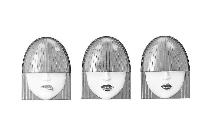 Fashion Faces Wall Art, Small, White and Silver Leaf, Set of 3