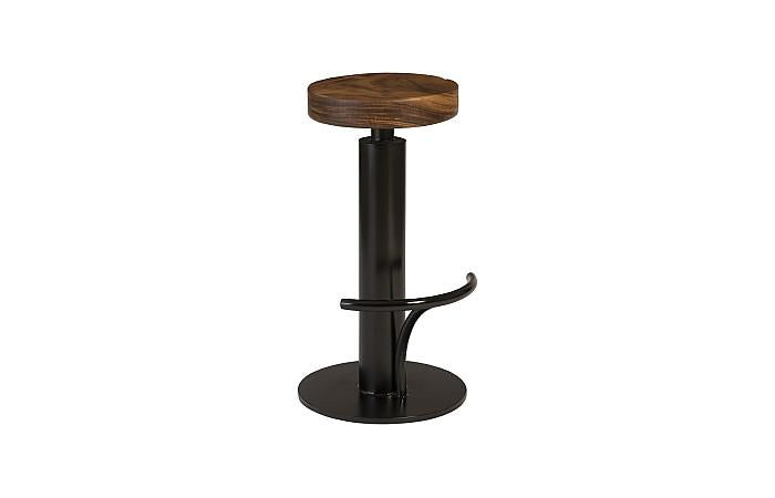 Black Iron Bar Stool, Swivel Seat, Natural