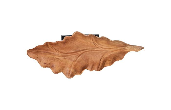 Carved Leaf Sculpture on Stand, Mahogany