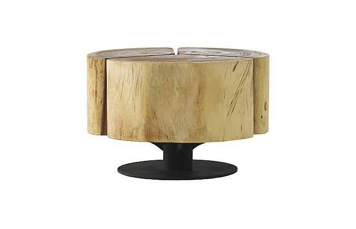 Clover Coffee Table, Chamcha Wood, Natural Finish, Metal Base