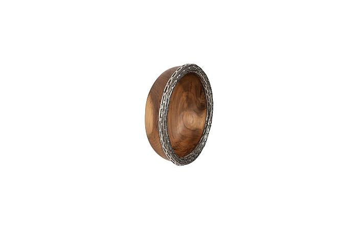 Teak Wood Bowl Wall Art, Metallurgy Edge, XS