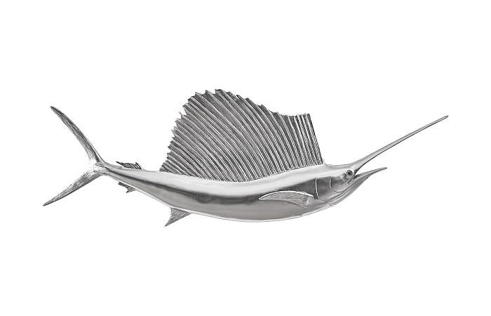 Sail Fish Wall Sculpture, Resin, Silver Leaf