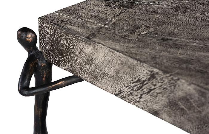 Atlas Side Table, Chamcha Wood, Gray Stone Finish, Metal