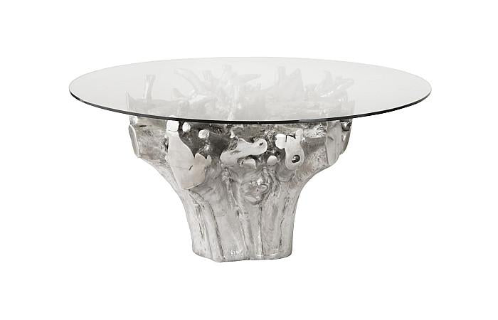 Cast Root Small Silver Dining Table Base, With Glass