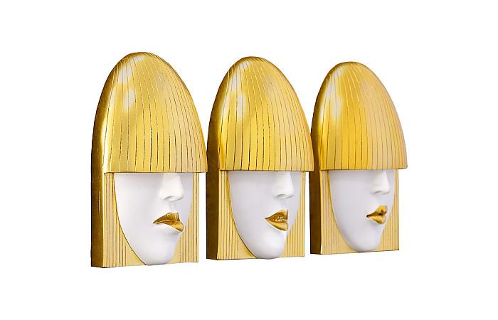 Fashion Faces Wall Art, Small, White and Gold Leaf, Set of 3