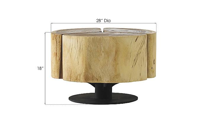 Clover Coffee Table, Chamcha Wood, Natural Finish, Metal Base