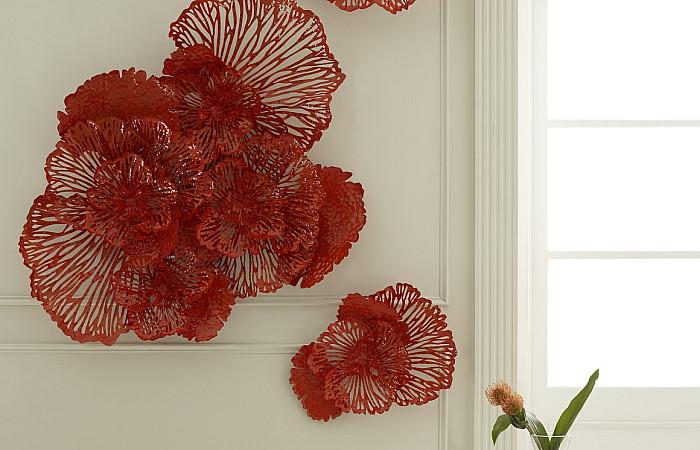 Flower Wall Art, Medium, Coral, Metal