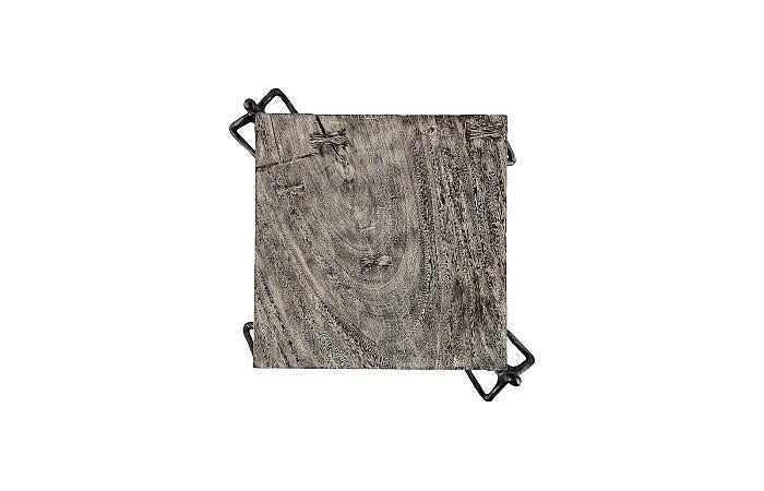 Atlas Side Table, Chamcha Wood, Gray Stone Finish, Metal