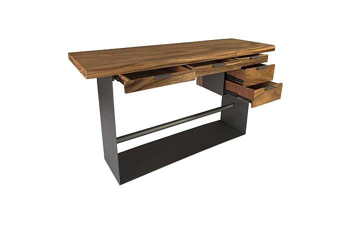 Iron Frame Standing Desk with Drawers, Natural, Bar Height