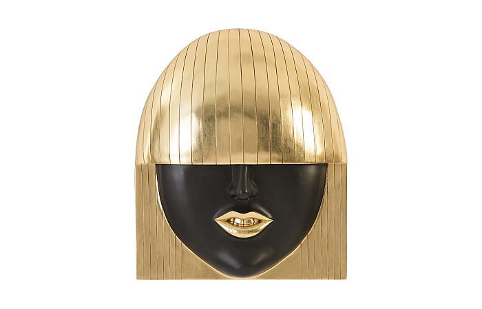 Fashion Faces Wall Art, Large, Smile, Black and Gold Leaf