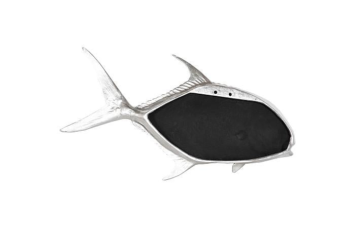 Permit Fish, Flat Wall Sculpture, Resin, Silver Leaf