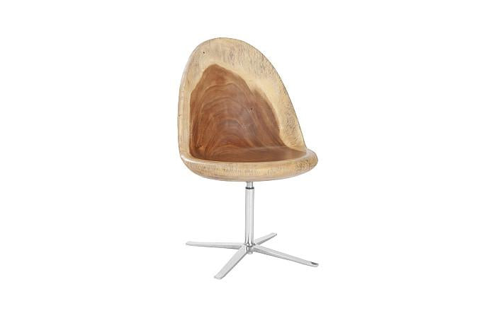 Smoothed Swivel Chair, Chamcha Wood, Stainless Steel Base