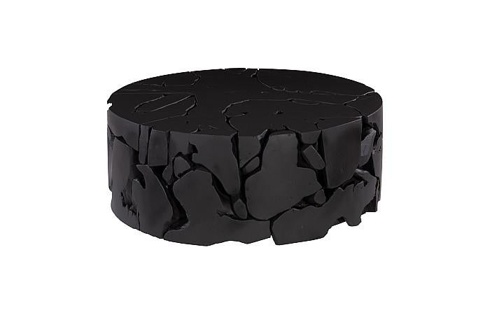 Teak Chunk Round Coffee Table, Black